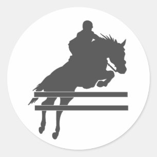ジャンプ馬のシルエット-背景色を選択 ラウンドシール