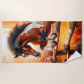 ジャンプ馬 ビーチタオル (正面)