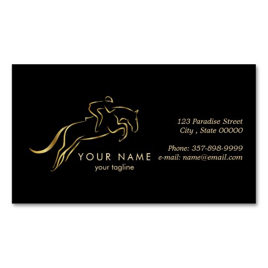 ジャンプ馬 |乗馬 馬のトレーナー|馬のトレーナー マグネット名刺 (正面)