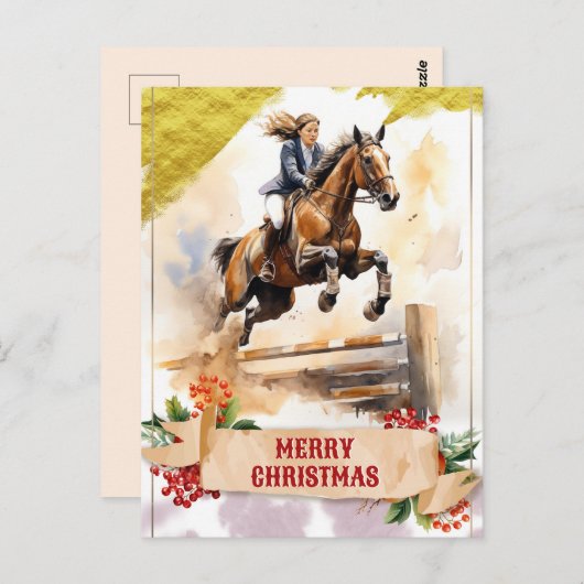 ジャンプ10代のに乗ってクリスマスの女の子 ポストカード (正面/裏面)