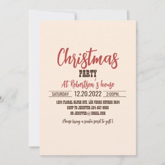 ジャンプ10代のに乗ってクリスマスの女の子 招待状 (裏面)