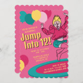 ジャンプ12かわいいトランポリン女の子13誕生日 招待状 (正面/裏面)