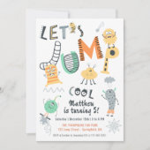 ジャンプ キュート モンスター トランポリンパーク バースデーパーティー 招待状 (正面)