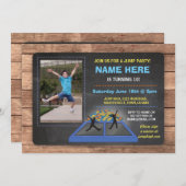 ジャンプ トランポリン ブルー 誕生日 招待状 (正面/裏面)