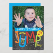 ジャンプ·バースデー·パーティーの写真付きタイツオンチャルクボード 招待状 (正面/裏面)