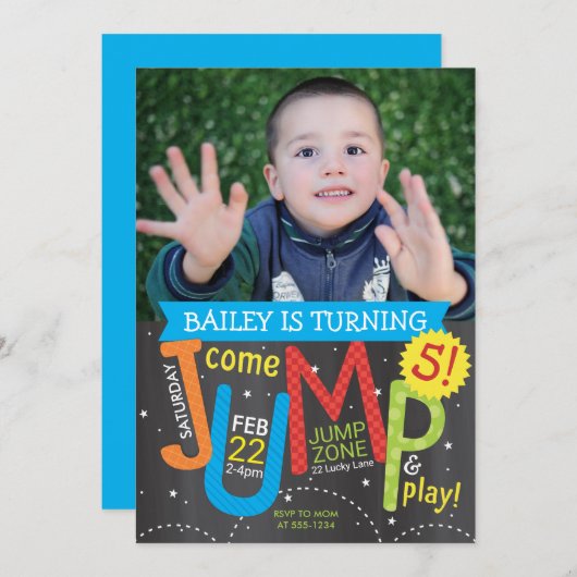 ジャンプ·バースデー·パーティーの写真付きタイツオンチャルクボード 招待状 (正面/裏面)