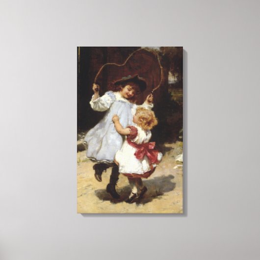 ジャンプ・ロープでスキップする女の子 キャンバスプリント (正面)