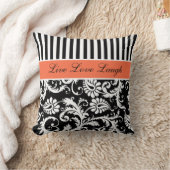 ジャンボオレンジ白黒のストライプのダマスク織の枕 クッション (ブランケット)