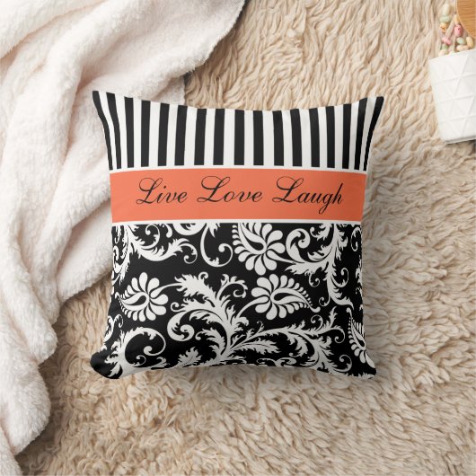 ジャンボオレンジ白黒のストライプのダマスク織の枕 クッション (ブランケット)