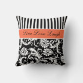 ジャンボオレンジ白黒のストライプのダマスク織の枕 クッション (裏面)