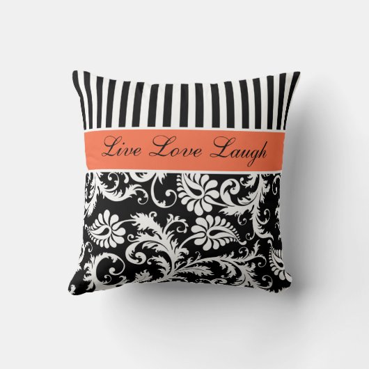 ジャンボオレンジ白黒のストライプのダマスク織の枕 クッション (裏面)