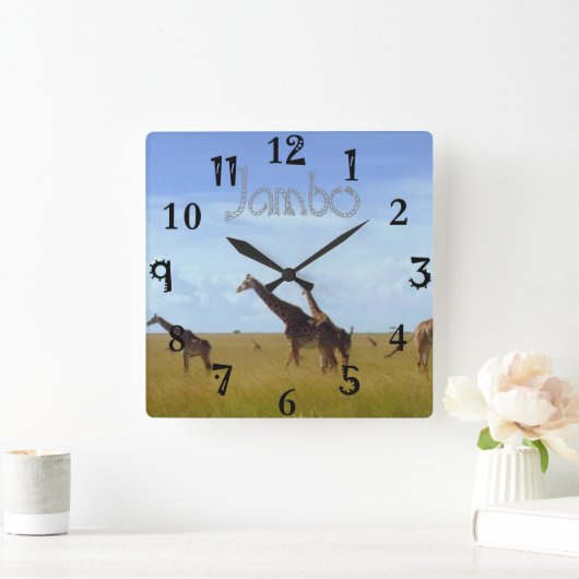 ジャンボケニアアフリカサファリギラフェス スクエア壁時計 (ホーム)