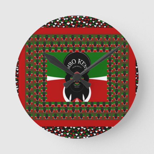 ジャンボケニアアートプリント ラウンド壁時計 (正面)
