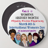 ジャンボサイズの国際的3月は女性の日 缶バッジ (正面&裏面)