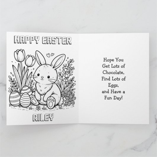 ジャンボサイズの愛らしいイースターバニーと着色ページ カード (内部)