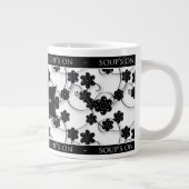 ジャンボスープマグ-白黒フローラデザイン ジャンボコーヒーマグカップ (右)