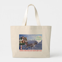 ジャンボトテ。メリークリスマスハッピーニューイヤートナカイ ラージトートバッグ