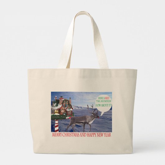 ジャンボトテ。メリークリスマスハッピーニューイヤートナカイ ラージトートバッグ (裏面)