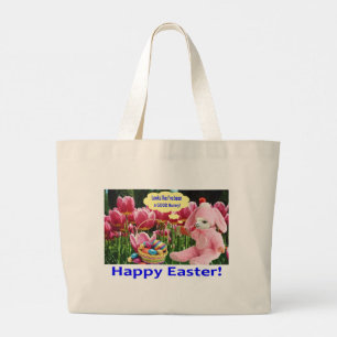 ジャンボトート.ハッピーイースターアルパカ ラージトートバッグ