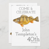 ジャンボパーチ魚釣りアングラーメンズ誕生日 招待状 (正面/裏面)