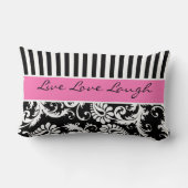 ジャンボピンクの白黒のストライプのダマスク織の枕 ランバークッション (裏面)