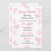 ジャンボピンク水玉模様ガールズベビーシャワー招待状 招待状 (正面/裏面)