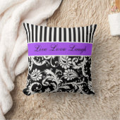 ジャンボ紫色の白黒のストライプのダマスク織の枕 クッション (ブランケット)