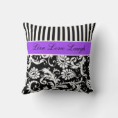 ジャンボ紫色の白黒のストライプのダマスク織の枕 クッション (裏面)