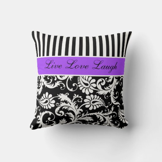 ジャンボ紫色の白黒のストライプのダマスク織の枕 クッション (裏面)