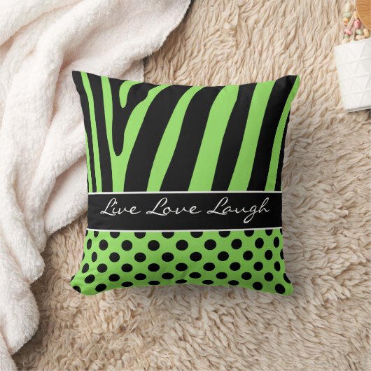 ジャンボ緑の黒いシマウマのストライプの水玉模様の枕 クッション (ブランケット)