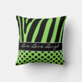 ジャンボ緑の黒いシマウマのストライプの水玉模様の枕 クッション (裏面)