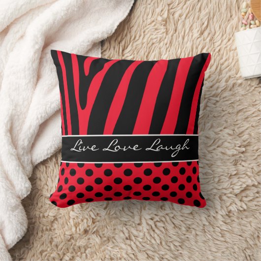 ジャンボ赤く黒いシマウマのストライプの水玉模様の枕 クッション (ブランケット)