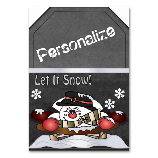 ジャンボ雪だるまのSleighingの黒板のスタイルのギフトのラベル テーブルナンバー (正面)