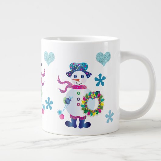 ジャンボ雪だるま万華鏡のように千変万化するパターンコレクションクリスマス ジャンボコーヒーマグカップ (右)