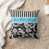 ジャンボ青い白黒のストライプのダマスク織の枕 クッション (ブランケット)