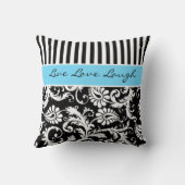 ジャンボ青い白黒のストライプのダマスク織の枕 クッション (裏面)