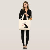 ジャンボIラブキャッツ赤いハートとホワイトグラフィックトート ラージトートバッグ (正面(モデル))