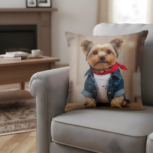 ジャン・ジャケットを着た可愛い犬 クッション
