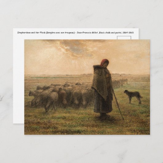 ジャン=フランソワ・ミレー - 羊飼いと羊の群れ 1865 ポストカード (正面/裏面)