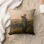 ジャン=フランソワ・ミレー – 羊飼いの娘と群れ1863 クッション (ブランケット)