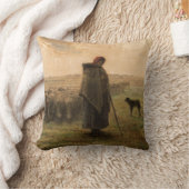 ジャン=フランソワ・ミレー – 羊飼いの娘と群れ1865 クッション (ブランケット)