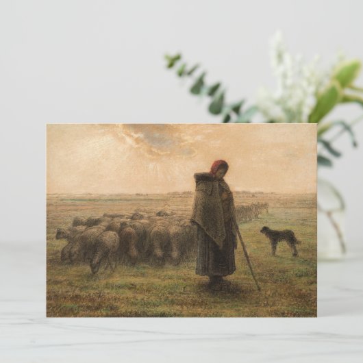 ジャン=フランソワ・ミレー – 羊飼いの娘と群れ1865 サンキューカード (スタンド正面)