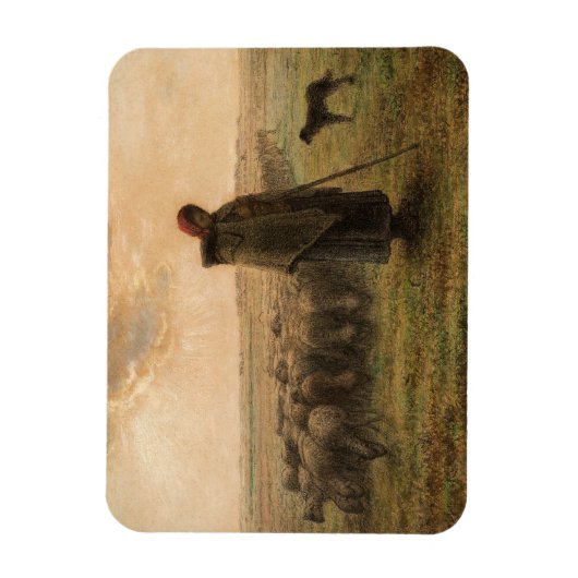 ジャン=フランソワ・ミレー – 羊飼いの娘と群れ1865 マグネット (縦)