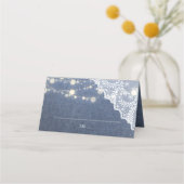 ジャン、レース&ストリングライト結婚ズ プレイスカード (正面)