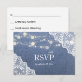 ジャン、レース&ストリングライト結婚ズno Meal 2 出欠カード (正面/裏面)