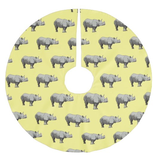 ジャヴァンライノセロス漫画イラストレーション ブラッシュドポリエステルツリースカート (正面)