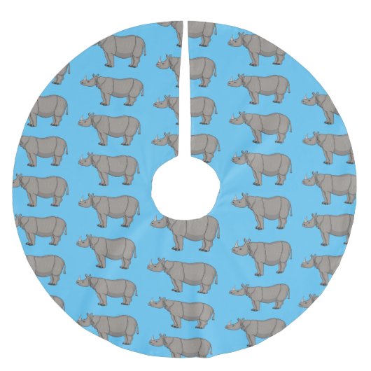 ジャヴァンライノセロス漫画イラストレーション ブラッシュドポリエステルツリースカート (正面)