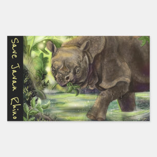 ジャヴァン・ライノ絶滅危惧動物アート 長方形シール