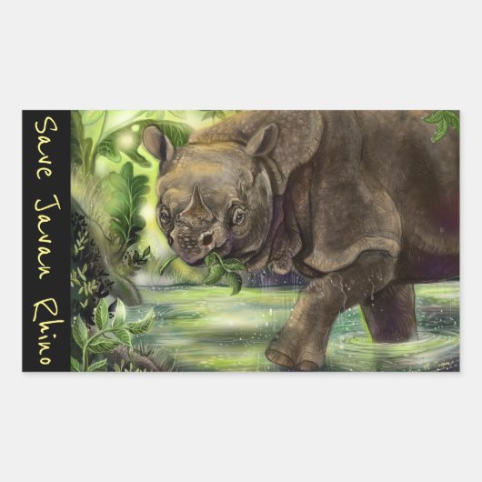 ジャヴァン・ライノ絶滅危惧動物アート 長方形シール (正面)
