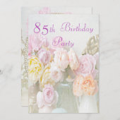 ジャーに入ったロマンチックなローズの85歳誕生日パーティー 招待状 (正面/裏面)